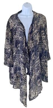 Chalou Plus 1X Sheer Boho Open Front Cardigan Black Beige Floral Drape FairyCore